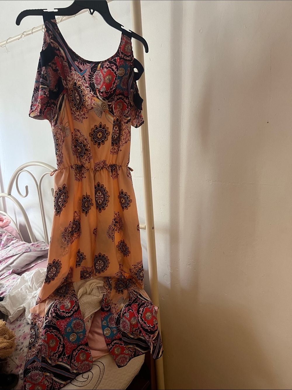 Peach Medallion Cold-Shoulder Jumpsuit